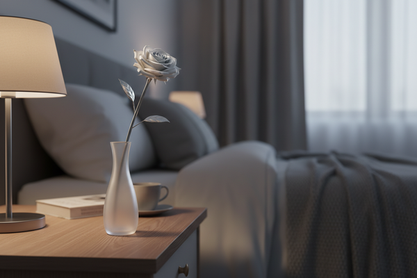 small rose silver stem on the side of the bed chill vibe 